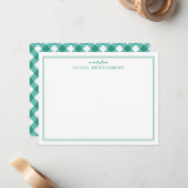 Carte De Correspondance Vert Gingham et Blanc Personnel (Devant/Arrière en situation)