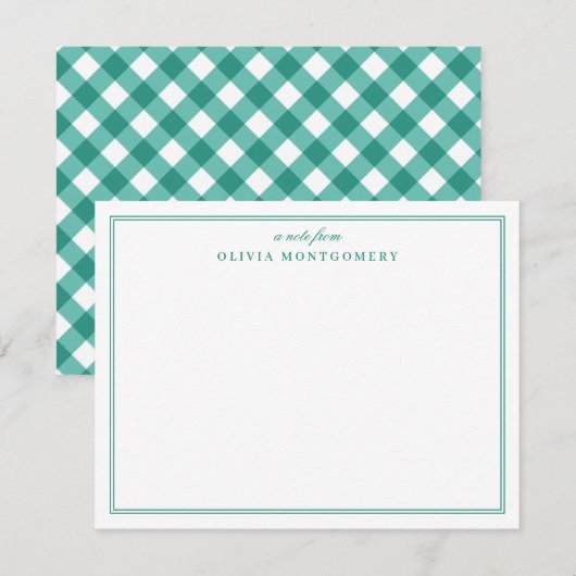 Carte De Correspondance Vert Gingham et Blanc Personnel (Devant / Derrière)