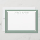 Carte De Correspondance Vert Sauge Et Monogramme Rayé Blanc (Devant)