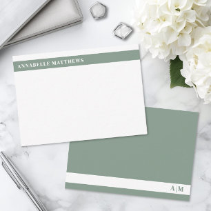 Carte De Correspondance Vert Sauge Moderne Monogramme De Nom Minimaliste
