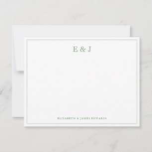 Carte De Correspondance Vert sauge Monogramme de couple élégant classique