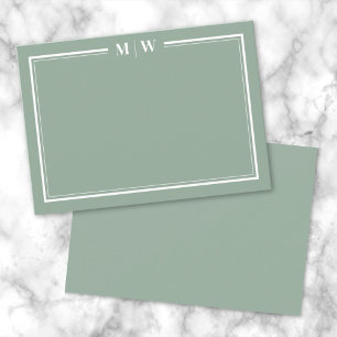 Carte De Correspondance Vert sauge Monogramme Minimaliste