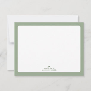 Carte De Correspondance Vert sauge Papeterie personnalisée Simple Heart