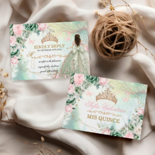 Carte De Correspondance Vert Sauge Rose Fardée Quinceañera Forêt Fantaisis