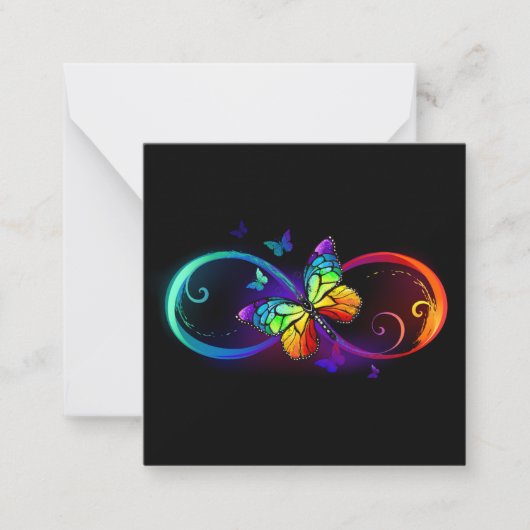 Carte De Correspondance Vibrant infinity with rainbow butterfly on black (Devant)