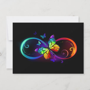 Carte De Correspondance Vibrant infinity with rainbow butterfly on black
