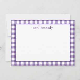 Carte De Correspondance Vichy à carreaux violet personnalisé plat