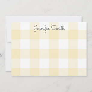 Carte De Correspondance Vichy jaune citron pastel et blanc