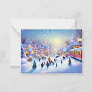 Carte De Correspondance village de Noël miniature budget train de Noël