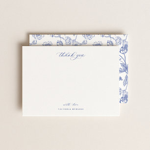 Carte De Correspondance Vintage Blue Chinoiserie Floral Merci