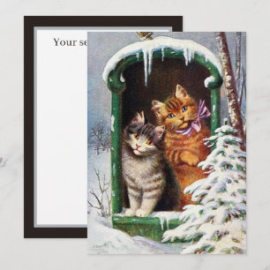 Carte De Correspondance vintage Christmas Cats Holiday ajouter un sentimen