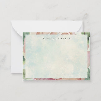 Carte De Correspondance Vintage Pink Rose Blue Splash Watercolor