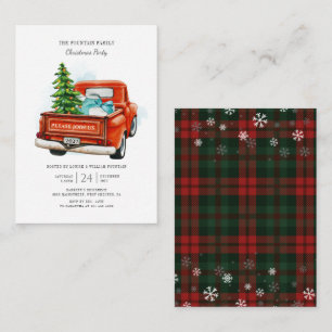 Carte De Correspondance Vintage Red Truck Christmas Tree Family Party