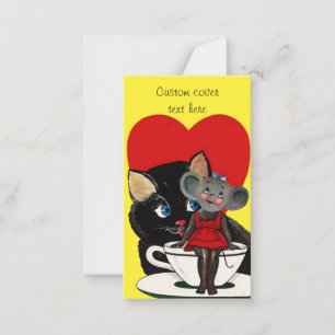 Carte De Correspondance Vintage Saint Valentin, Chat Mouse Tea Cup Coeur