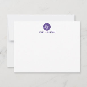 Carte De Correspondance Violet violet Script Monogramme Cercle Élégante fi