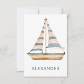 Carte De Correspondance Voilier à rayures bleu aquarelle (Devant)