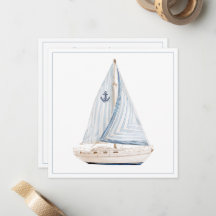 Voilier côtier avec voile à rayures bleues Personn
