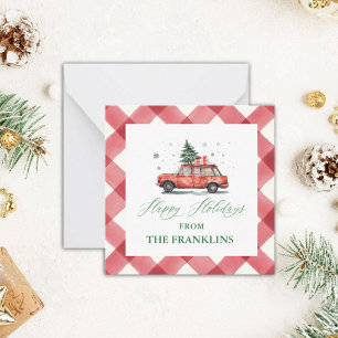Carte De Correspondance Voiture rouge de Noël personnalisée avec boîtier e