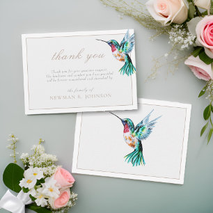 Carte De Correspondance Watercolor Hummingbird Funeral Memorial Merci