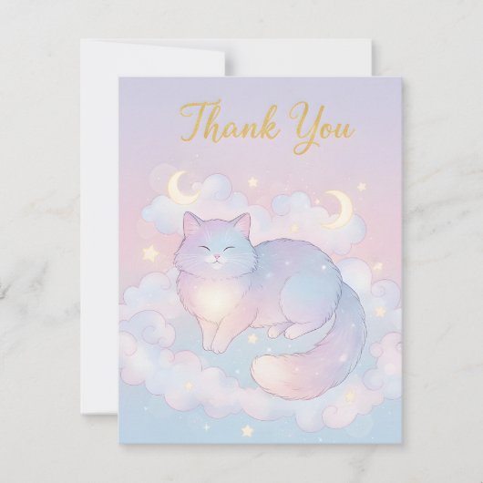 Carte De Correspondance Whimsical Celestial Cat "Thank You" Card (Devant)