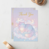 Carte De Correspondance Whimsical Celestial Cat "Thank You" Card (Devant/Arrière en situation)
