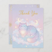 Carte De Correspondance Whimsical Celestial Cat "Thank You" Card (Devant / Derrière)