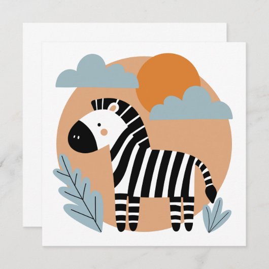 Carte De Correspondance Whimsical Zebra Scandinave Influencée (Devant / Derrière)