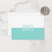 Carte De Correspondance White & Aqua Réflexion Merci français moderne (Devant/Arrière en situation)