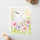 Carte De Correspondance  Whooping Crane with Pastel Anemones  (Devant/Arrière en situation)