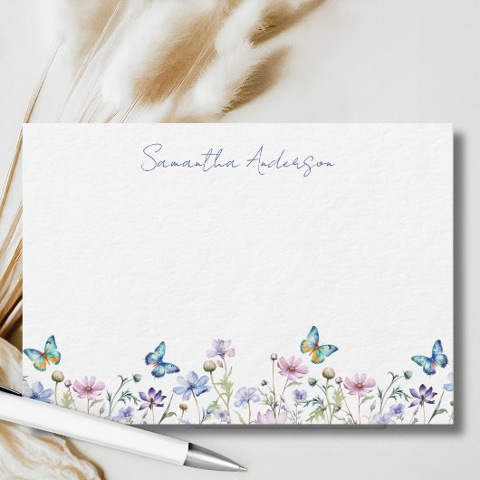 Carte De Correspondance Wildflower Butterfly Personalized Flat Note Card