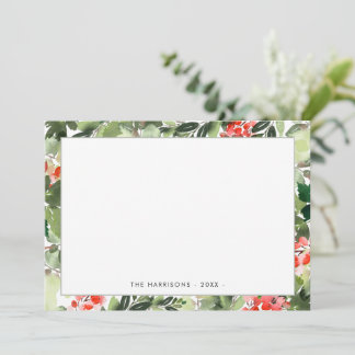 Carte De Correspondance Winter Greenery and Red Berries Holiday Note Card