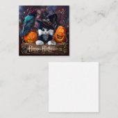 Carte De Correspondance Wizard cat, raven and Halloween citrouilles (Devant / Derrière)