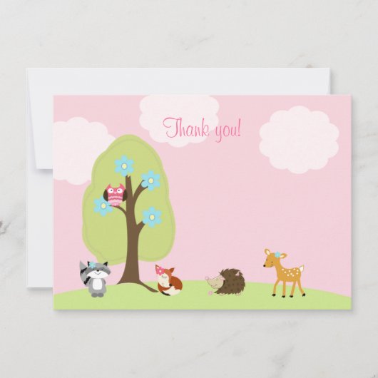 Carte De Correspondance Woodland Friends Flat Merci note (rose) (Devant)
