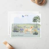 Carte De Correspondance Yellow Labrador Retriever Chien Monogramme et nom (Devant/Arrière en situation)