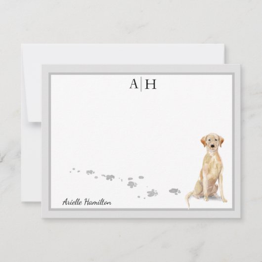 Carte De Correspondance Yellow Labrador Retriever Gris Monogramme frontièr (Devant)