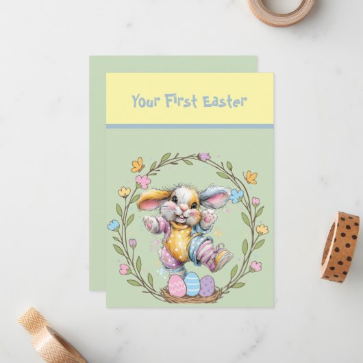 Carte De Correspondance Your First Easter Flat Note Card (Devant/Arrière en situation)