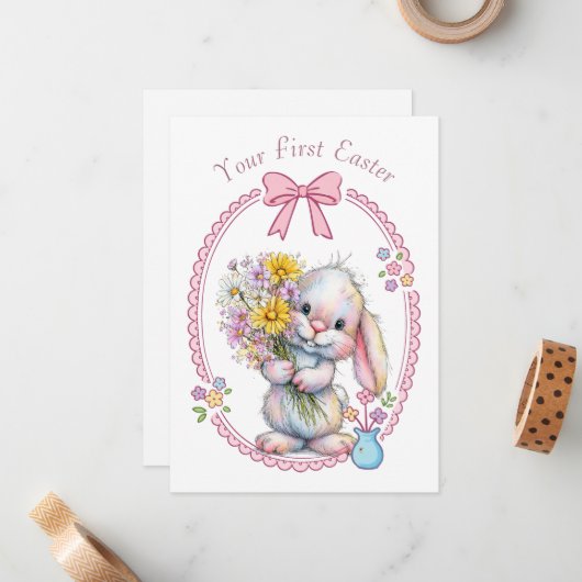 Carte De Correspondance Your First Easter Flat Note Card (Devant/Arrière en situation)
