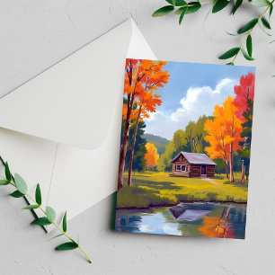 Carte de cottage au bord du lac en automne