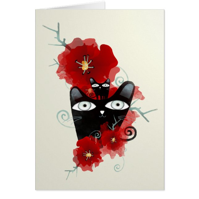Carte de coucher de soleil avec chats et fleurs (Devant)