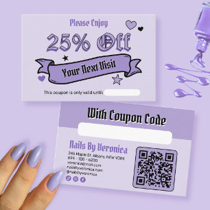 Carte de coupon de salon de manucure Purple Gothic