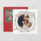 Carte de couronne de Noël Floral avec 2 Photos (Devant / Derrière)