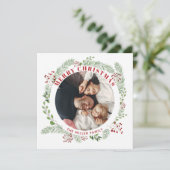 Carte de couronne de Noël Floral avec 2 Photos (Debout devant)