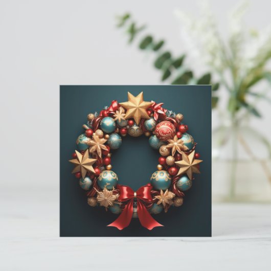 Carte de couronne de Noël Joyeux 3D (Debout devant)