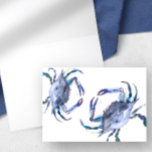 Carte de crabe bleu aquarelle blanche à l'intérieu<br><div class="desc">Des notes de remerciement côtières vous permettent d'express votre gratitude dans un style élégant. Avant présente une réplique de mes crabes d'aquarelle d'origine dans les tons bleus. Vierge à l'intérieur laissant beaucoup de place pour personnaliser votre carte avec un accueil personnalisé pour un anniversaire, mariage merci ou note personnelle. Conçues...</div>