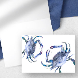 Carte de crabe bleu aquarelle blanche à l'intérieu