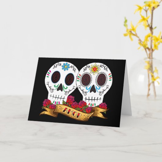 Carte de crânes d'amour (Fleur jaune)