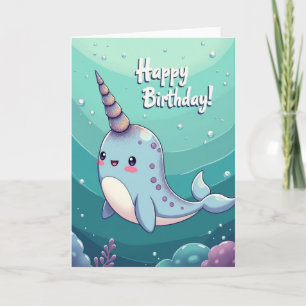 Carte de créature à corne d'anniversaire joyeuse