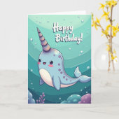 Carte de créature à corne d'anniversaire joyeuse (Fleur jaune)