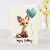 Carte de créature renard d'anniversaire douce (Fleur jaune)