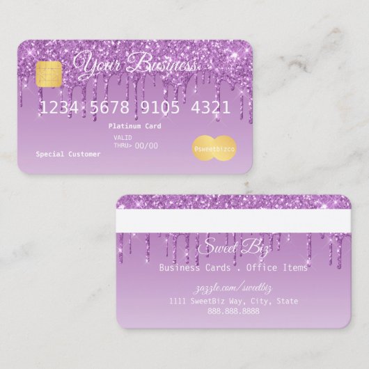 Carte de crédit à Parties scintillant pourpre (Devant / Derrière)